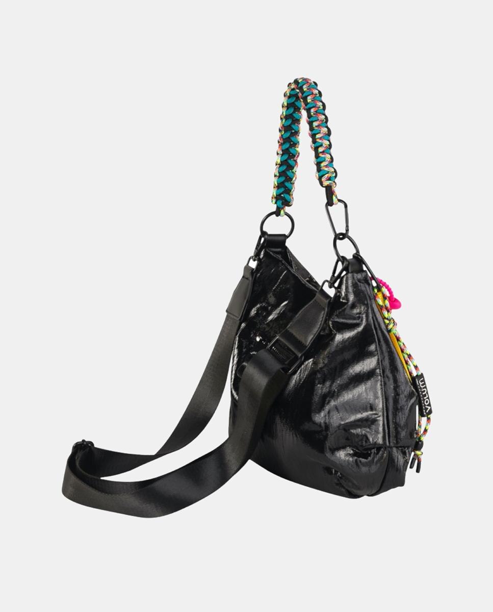 Mala a Tiracolo em Nylon Crinkle com Fecho de Correr e Alça Comprida Ajustável Preto-2