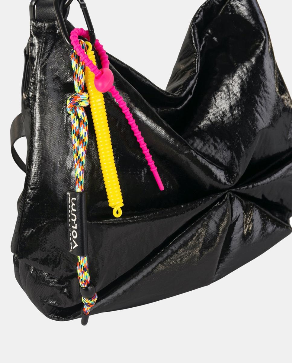 Mala a Tiracolo em Nylon Crinkle com Fecho de Correr e Alça Comprida Ajustável Preto-3