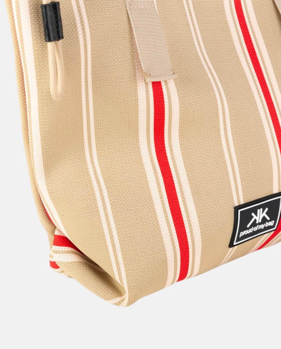 Mala Tipo Tote Média de Algodão com Desenho às Riscas e Alça Ergonómica Dupla Creme-2