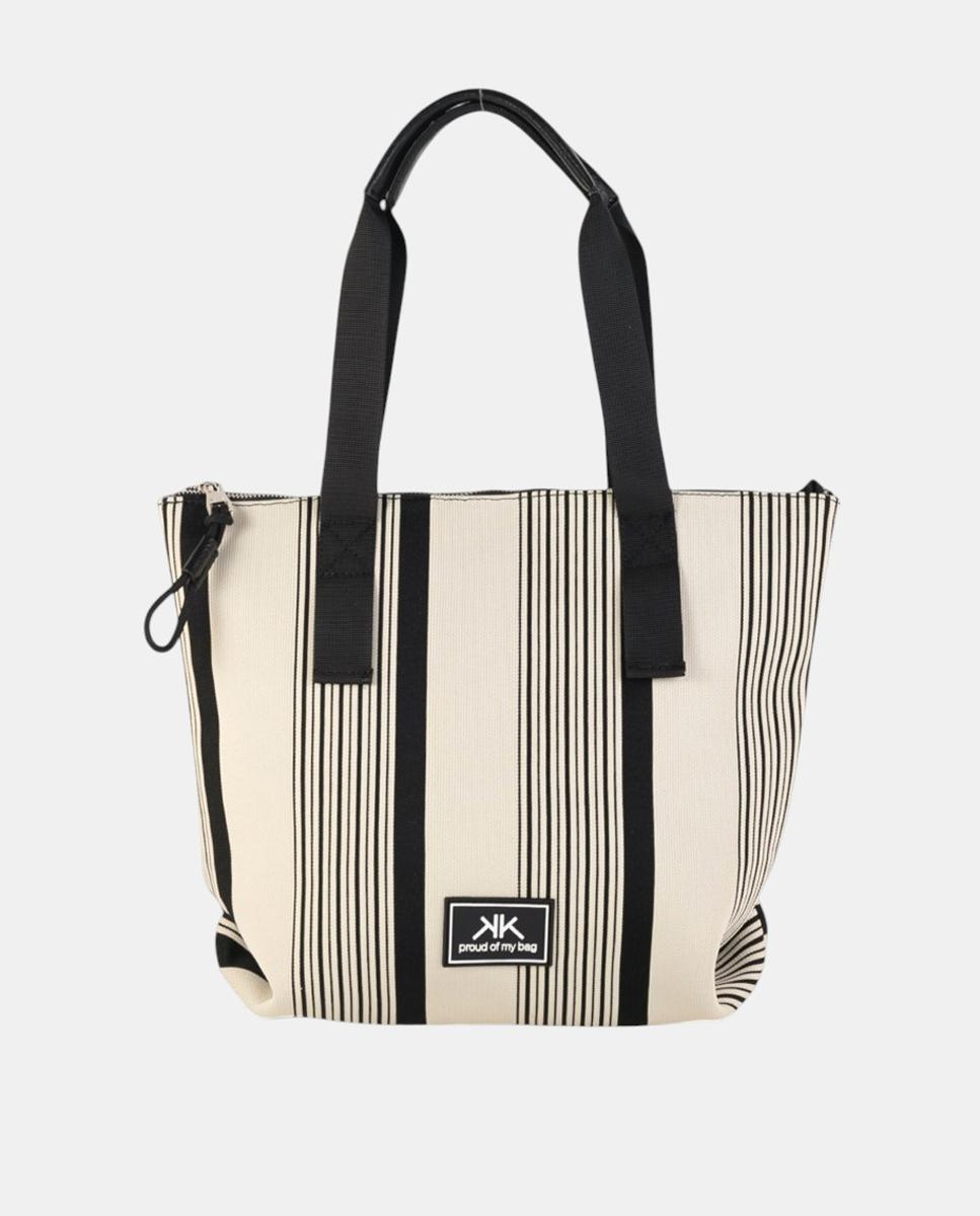 Imagem 0 de Mala Tipo Tote Média de Algodão com Desenho às Riscas e Alça Ergonómica Dupla