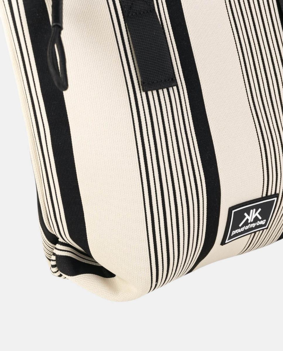 Mala Tipo Tote Média de Algodão com Desenho às Riscas e Alça Ergonómica Dupla Preto-2