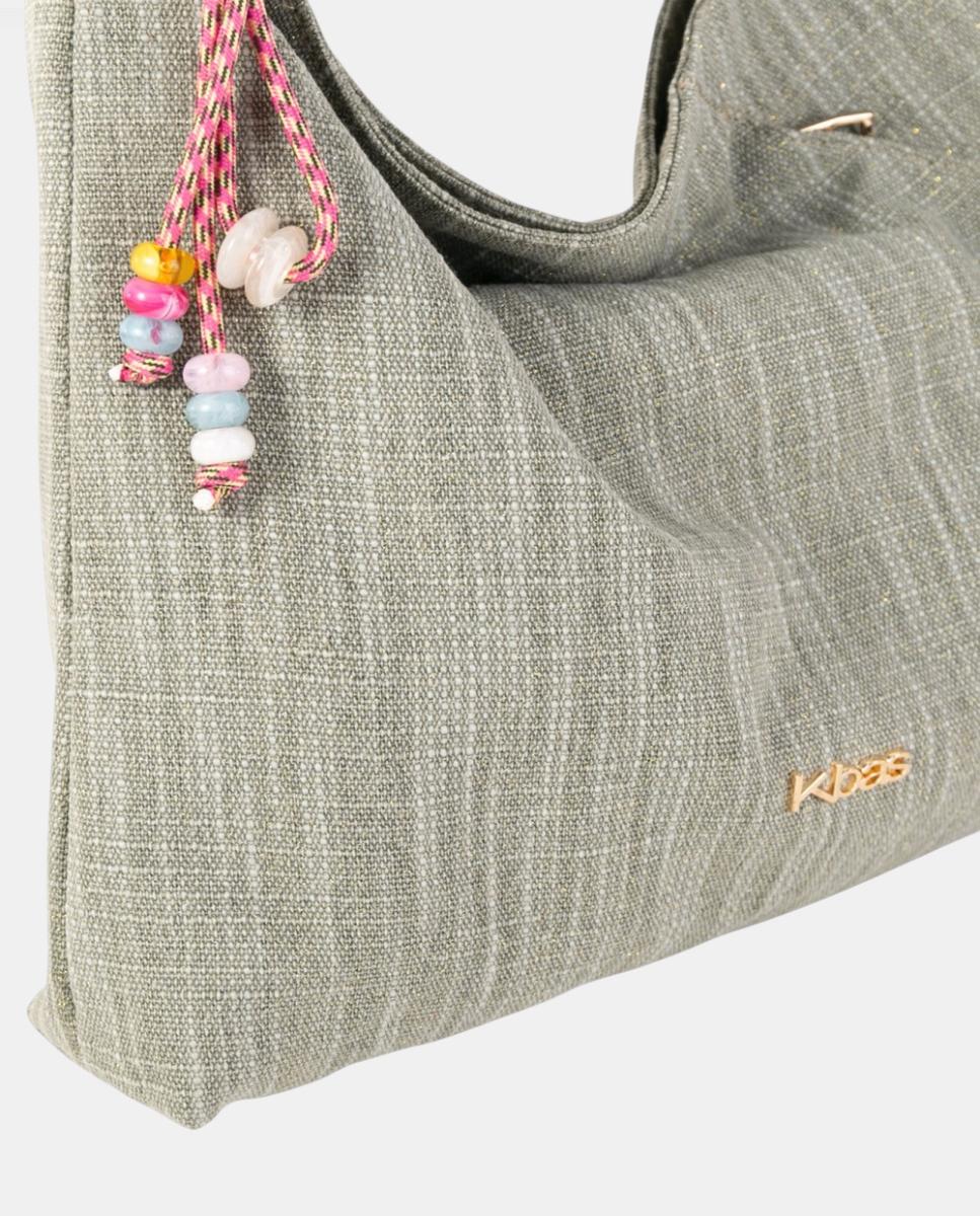 Mala Hobo Média de Lona com Alça Firme e Pendente Artesanal Verde-2