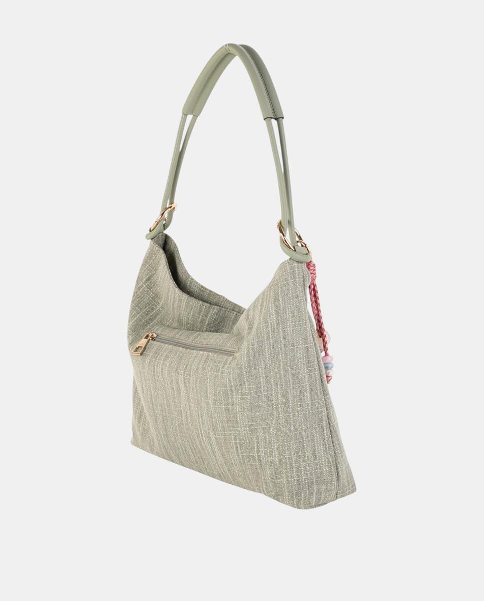 Mala Hobo Média de Lona com Alça Firme e Pendente Artesanal Verde-3