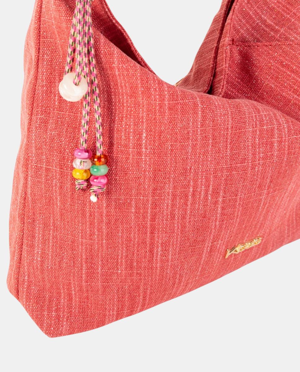 Mala Hobo Média de Lona com Alça Firme e Pendente Artesanal Vermelho-2