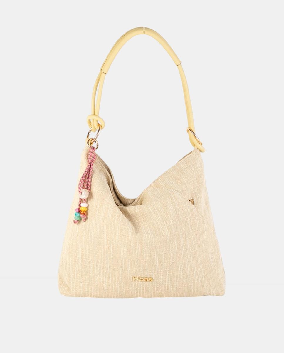 Imagem 0 de Mala Hobo Média de Lona com Alça Firme e Pendente Artesanal