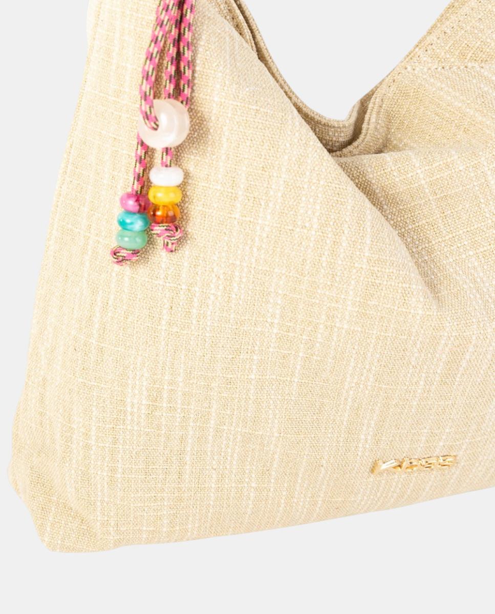 Mala Hobo Média de Lona com Alça Firme e Pendente Artesanal Amarelo-2