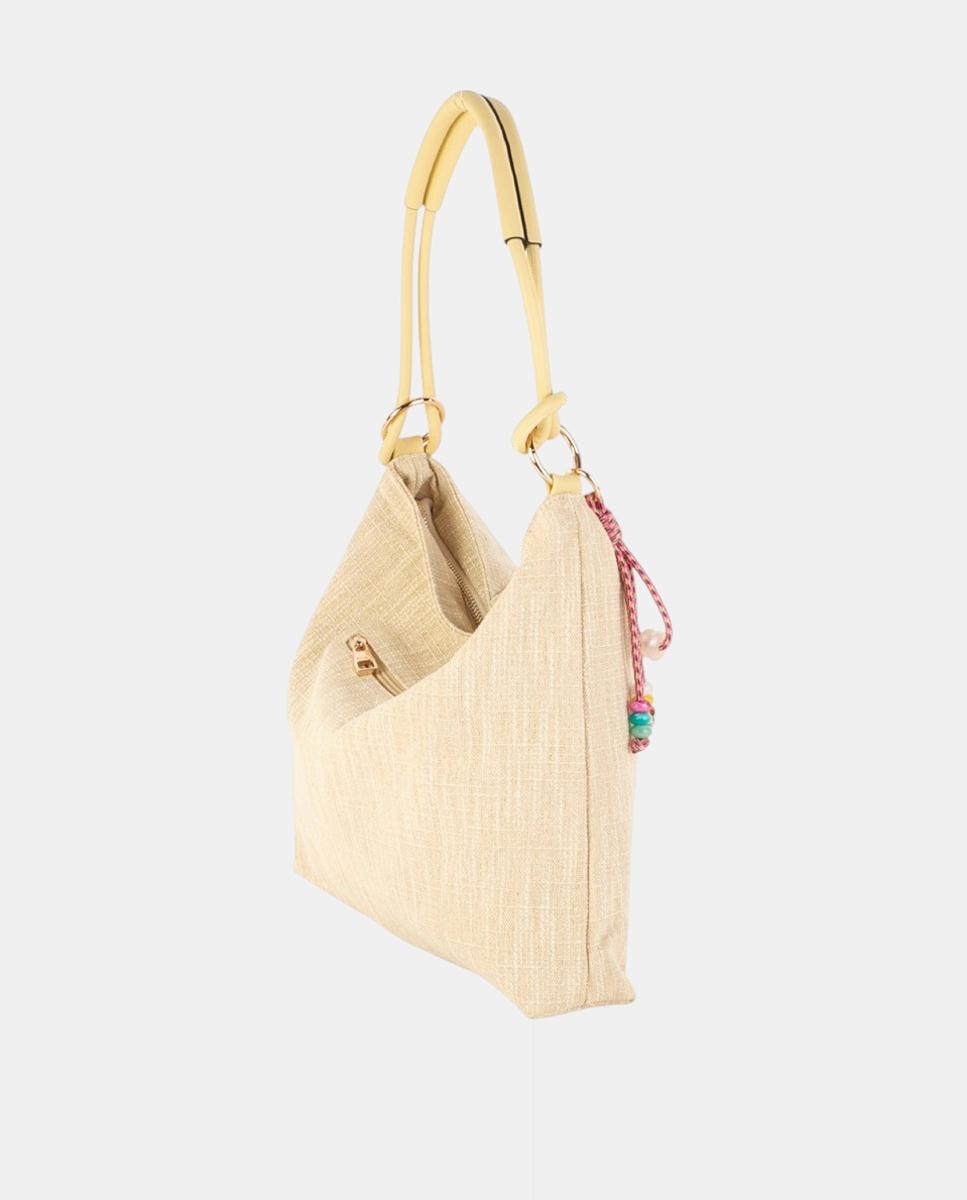 Mala Hobo Média de Lona com Alça Firme e Pendente Artesanal Amarelo-3