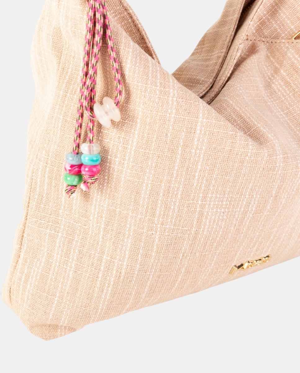Mala Hobo Média de Lona com Alça Firme e Pendente Artesanal Rosa-2
