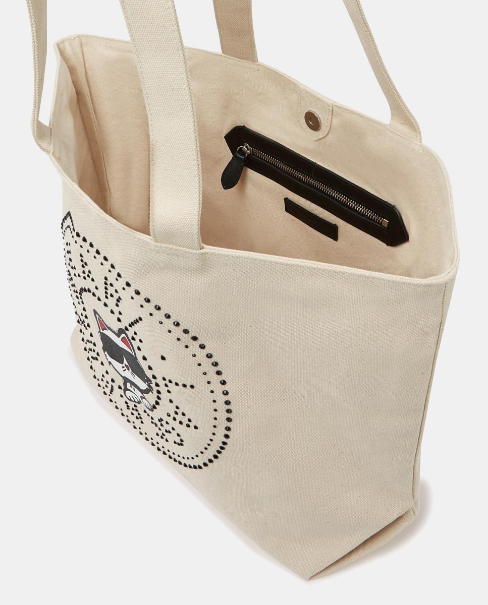 Mala Shopper Ikon Circle Choupette com Pedraria Creme-3