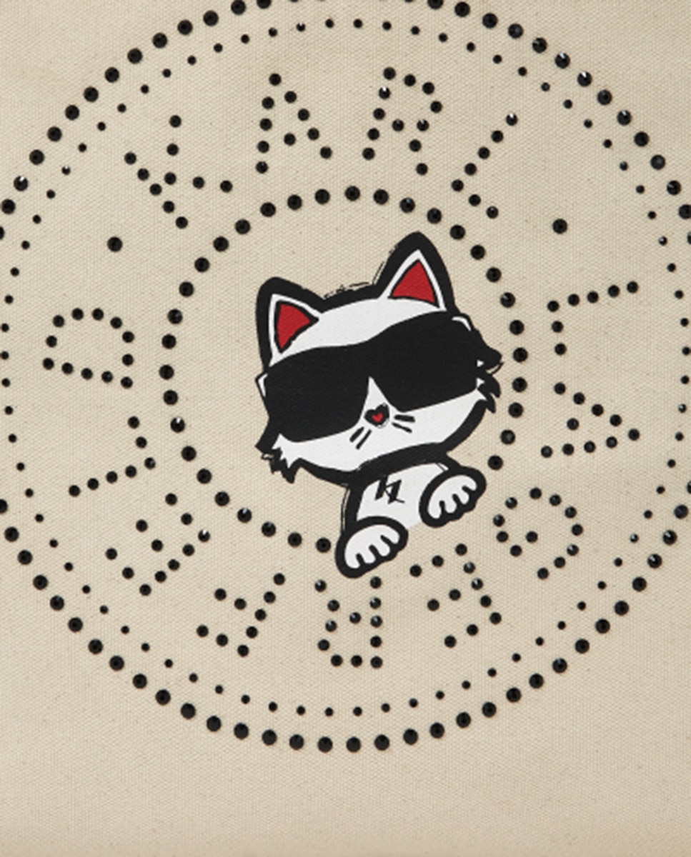 Mala Shopper Ikon Circle Choupette com Pedraria Creme-4