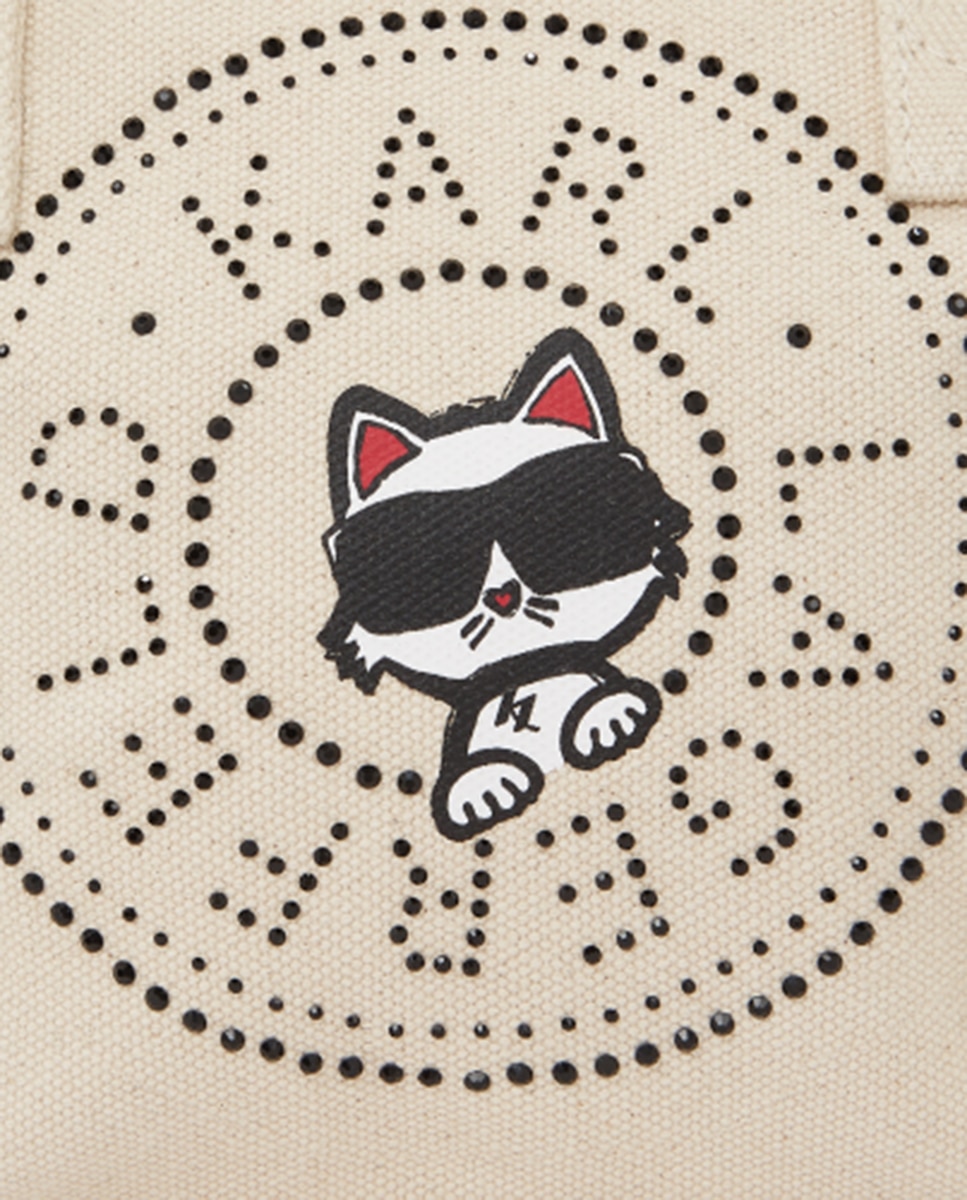 Mala Shopper Pequena Ikon Circle Choupette com Pedraria Creme-4