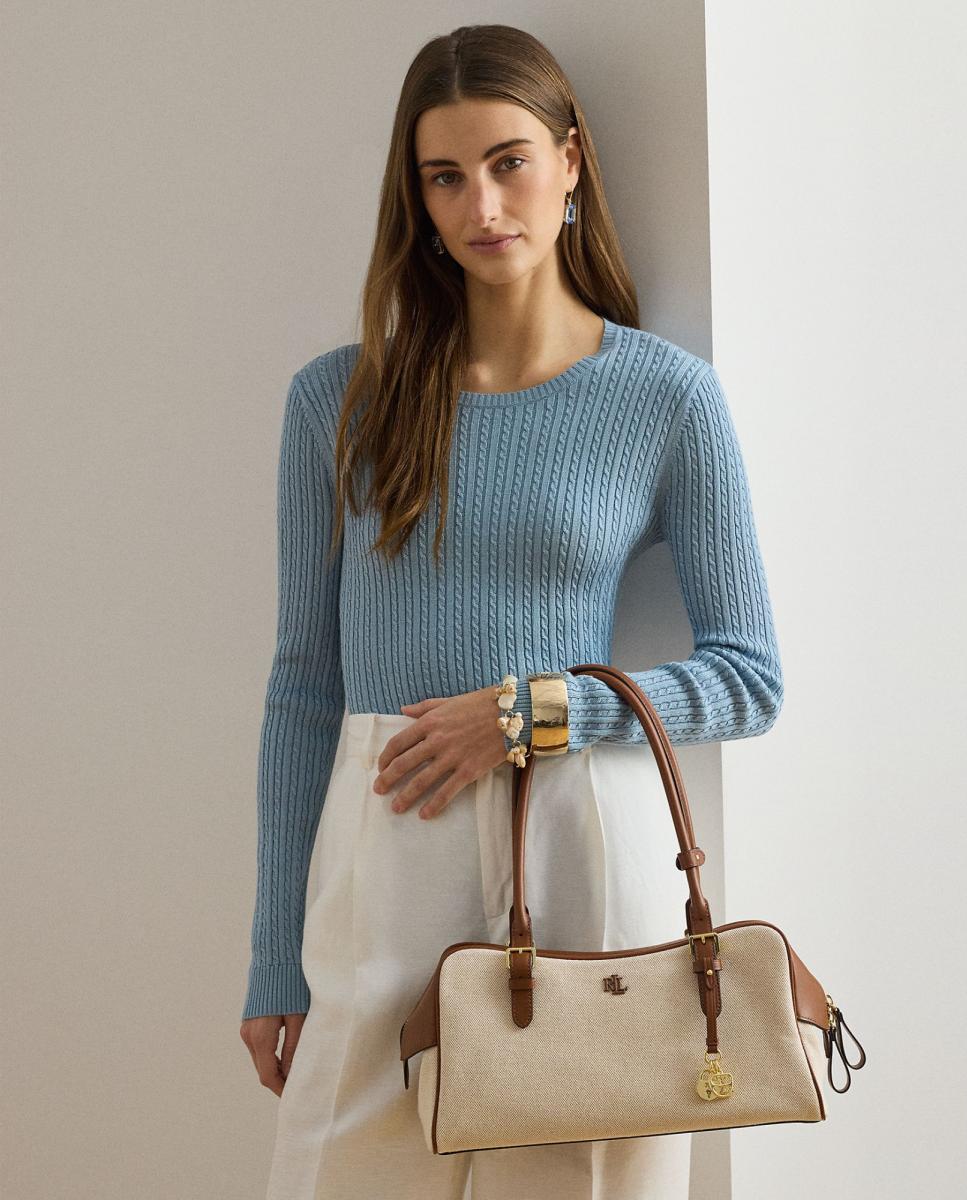 Mala Marcy Tipo Satchel Grande de Lona Natural-6