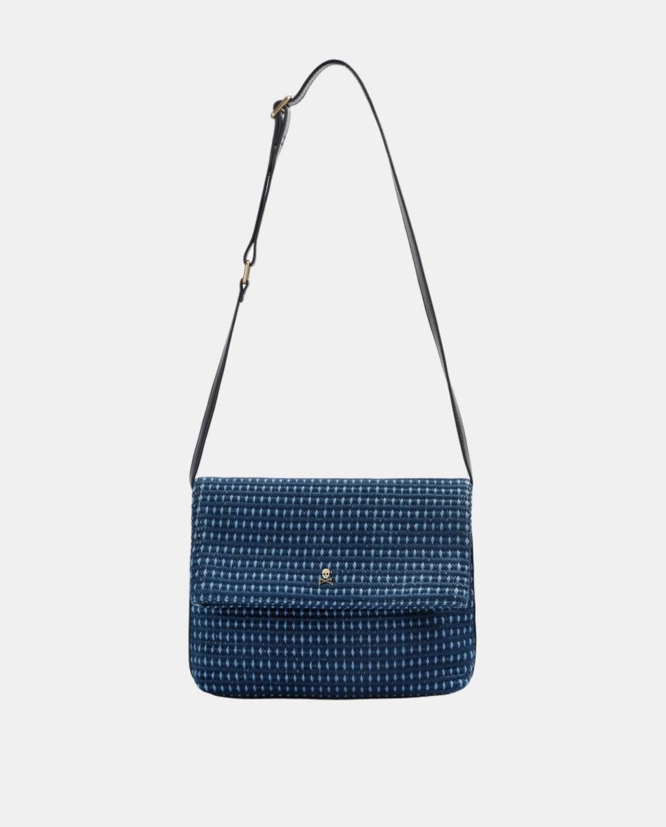 Mala de Tecido Estilo Clutch com Alça de Ombro Azul-marinho-1