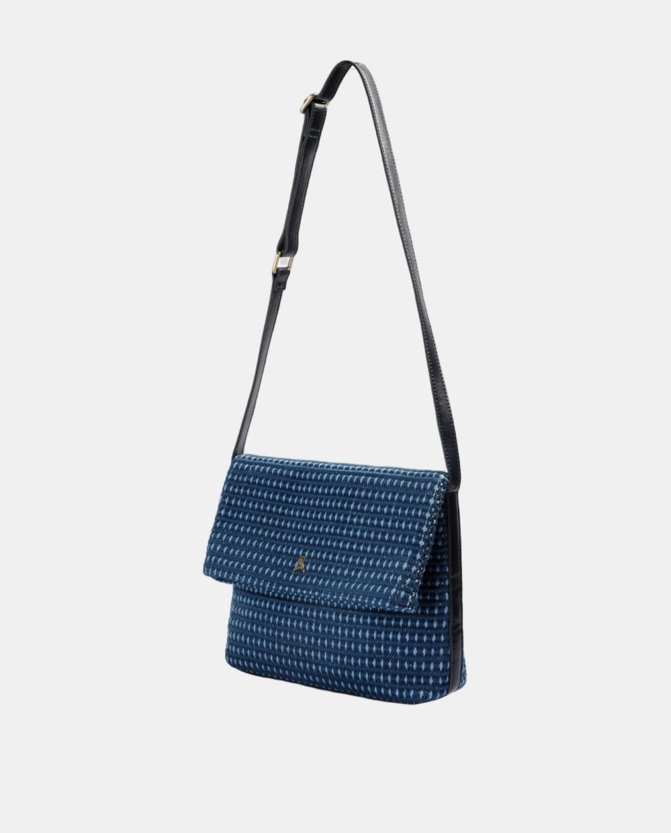 Mala de Tecido Estilo Clutch com Alça de Ombro Azul-marinho-3