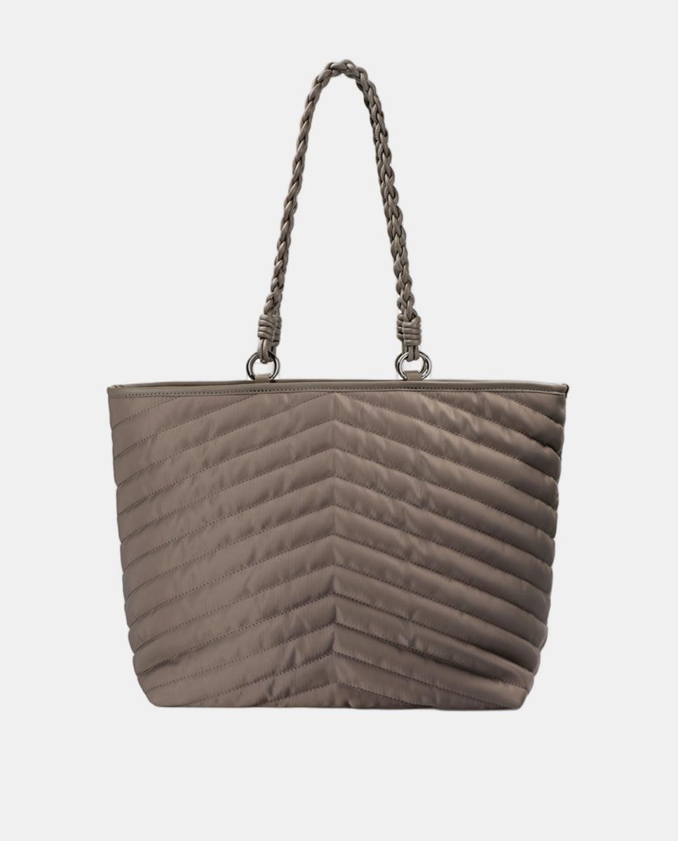 Mala Shopper de Nylon Tecido Acolchoado Castanho-2