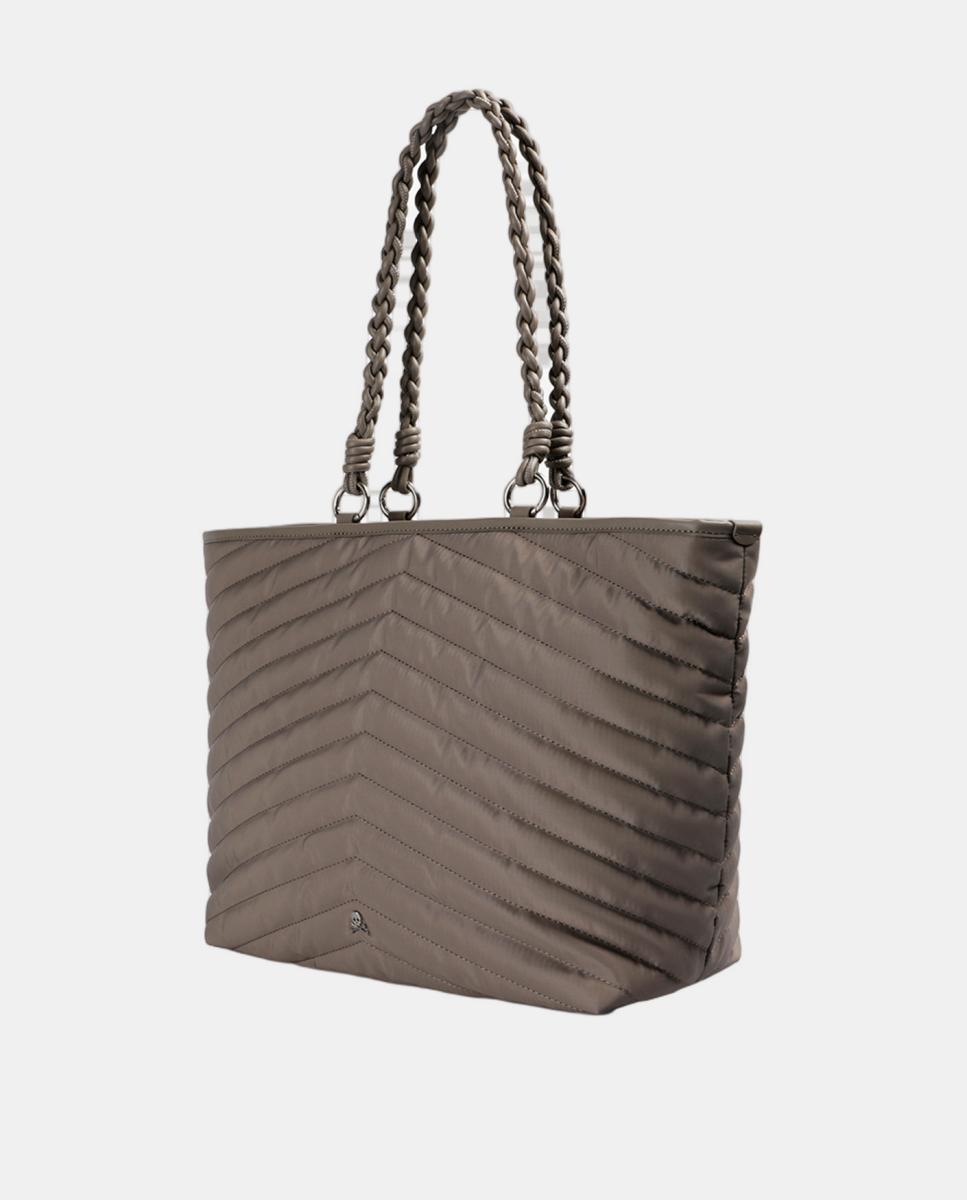 Mala Shopper de Nylon Tecido Acolchoado Castanho-3