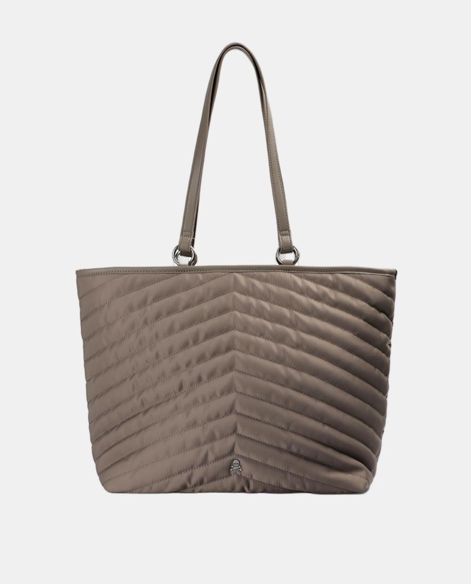 Mala Shopper de Nylon Tecido Acolchoado Castanho-4