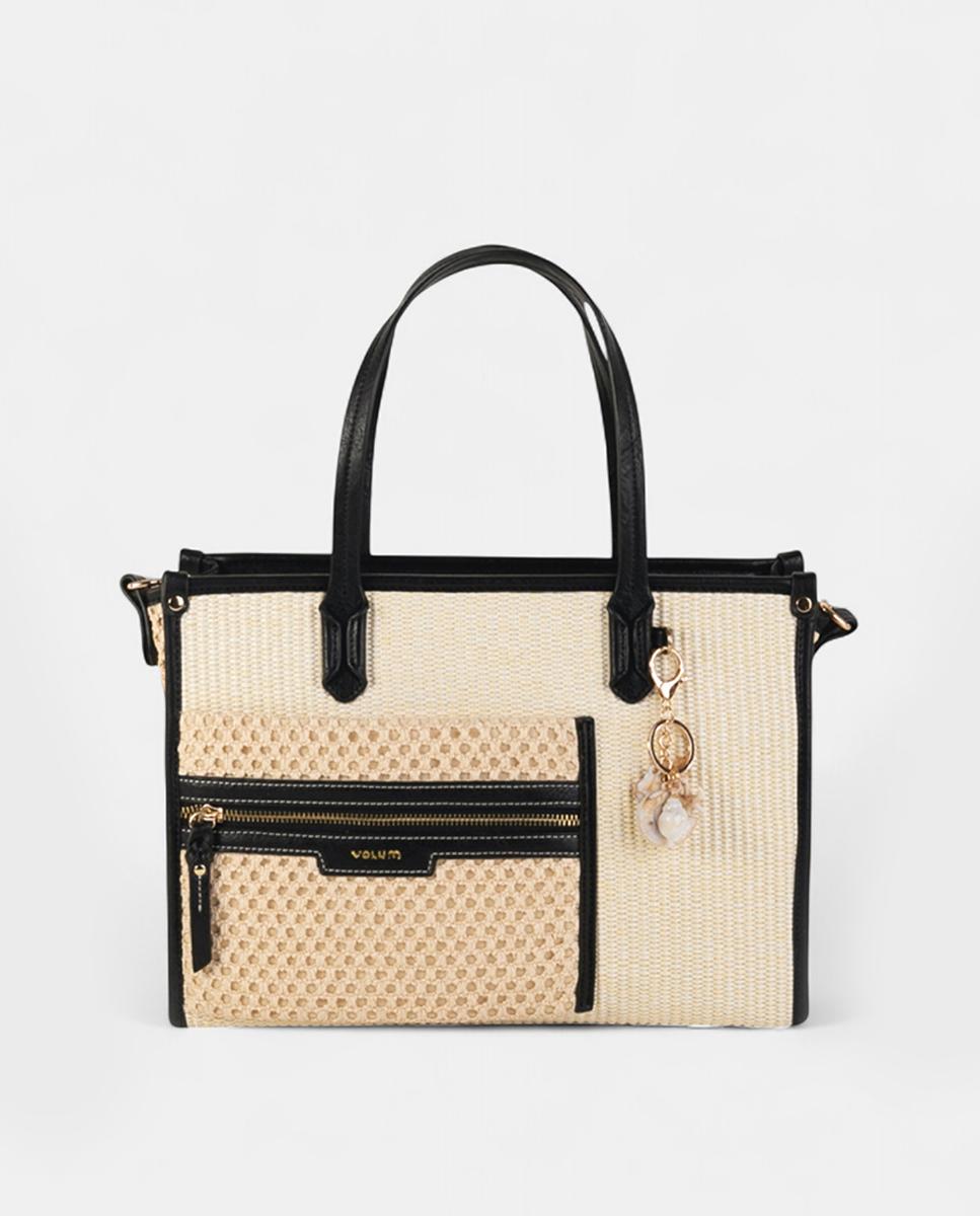 Imagem 0 de Mala de Ombro de Tamanho Médio em Ráfia Entrançada com Conta Decorativa