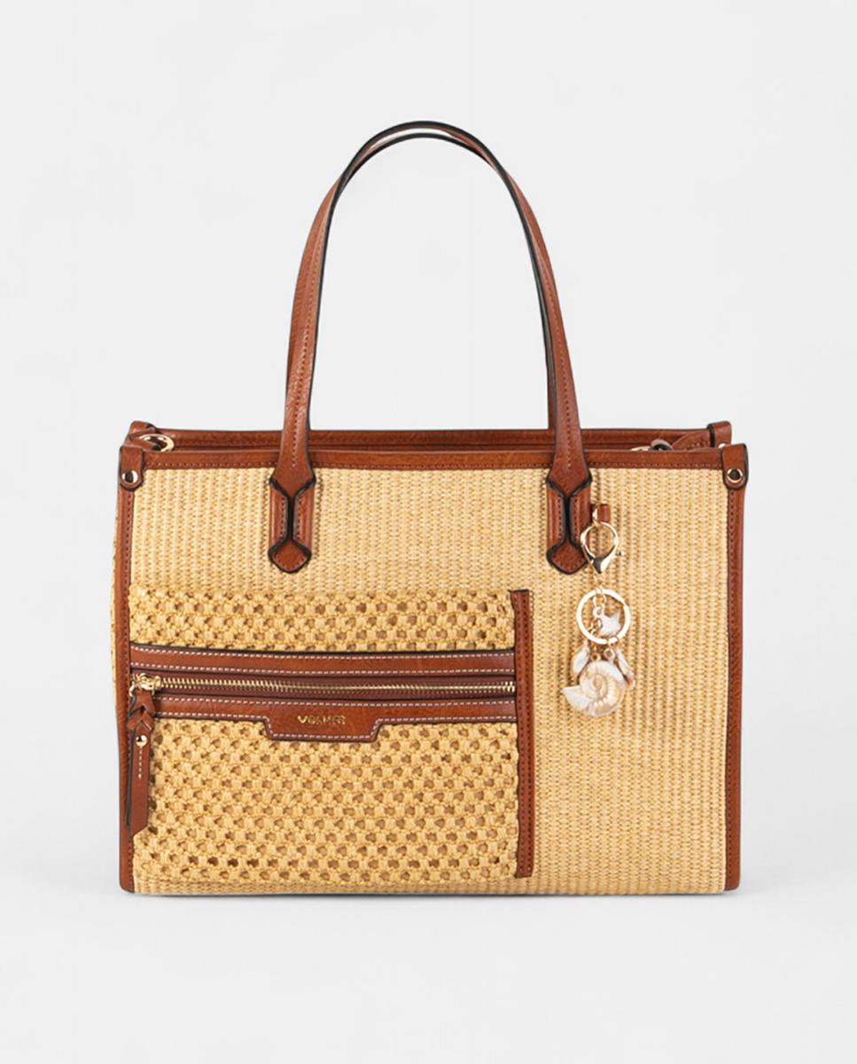 Imagem 0 de Mala de Ombro de Tamanho Médio em Ráfia Entrançada com Conta Decorativa