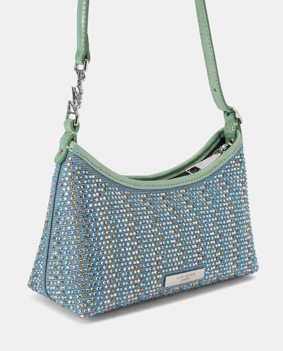 Mala de Ombro Kurt Mini com Strass Azul-3
