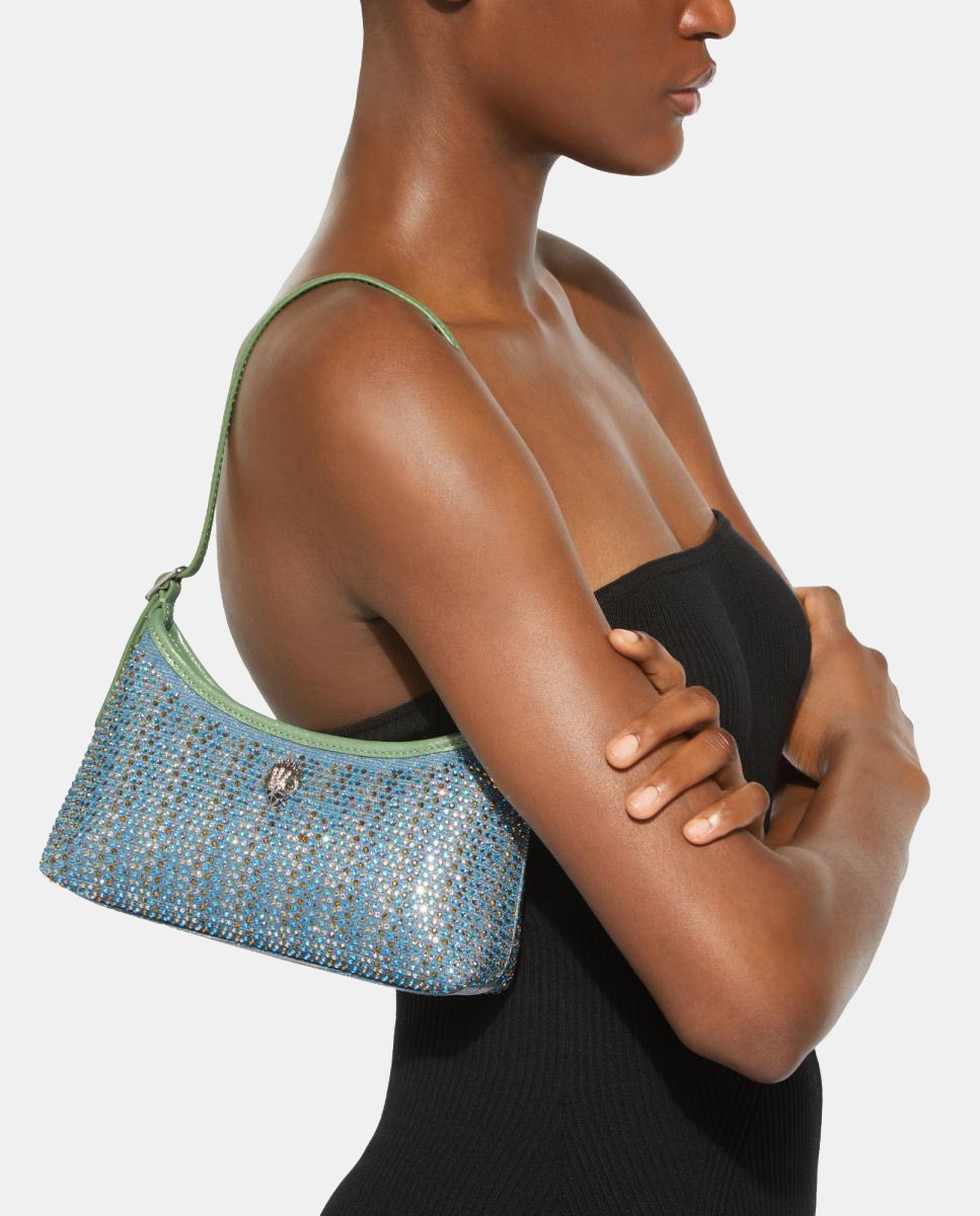 Mala de Ombro Kurt Mini com Strass Azul-5