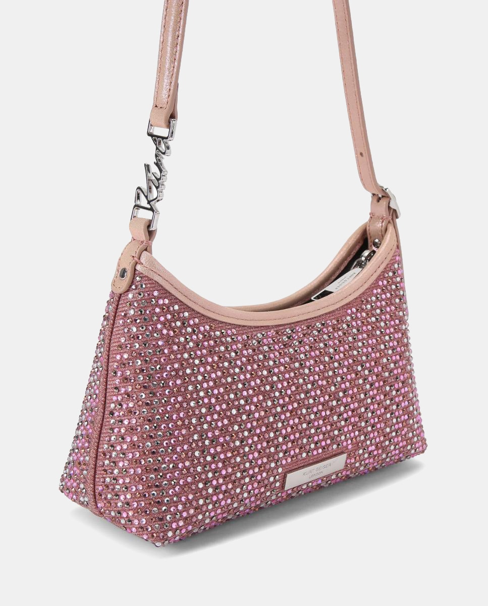 Mala de Ombro Kurt Mini com Strass Rosa-3