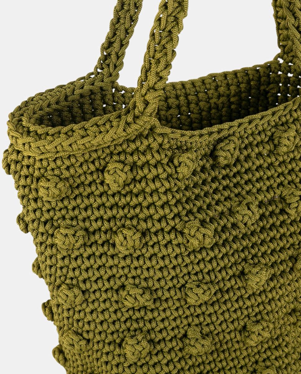 Mala de Crochet Artesanal Média com Alça de Ombro Dupla Verde Azeitona-2