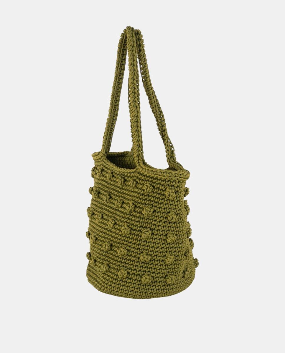 Mala de Crochet Artesanal Média com Alça de Ombro Dupla Verde Azeitona-3