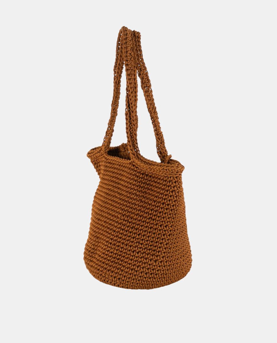 Mala de Crochet Artesanal Média com Alça de Ombro Dupla Castanho caramelo-3