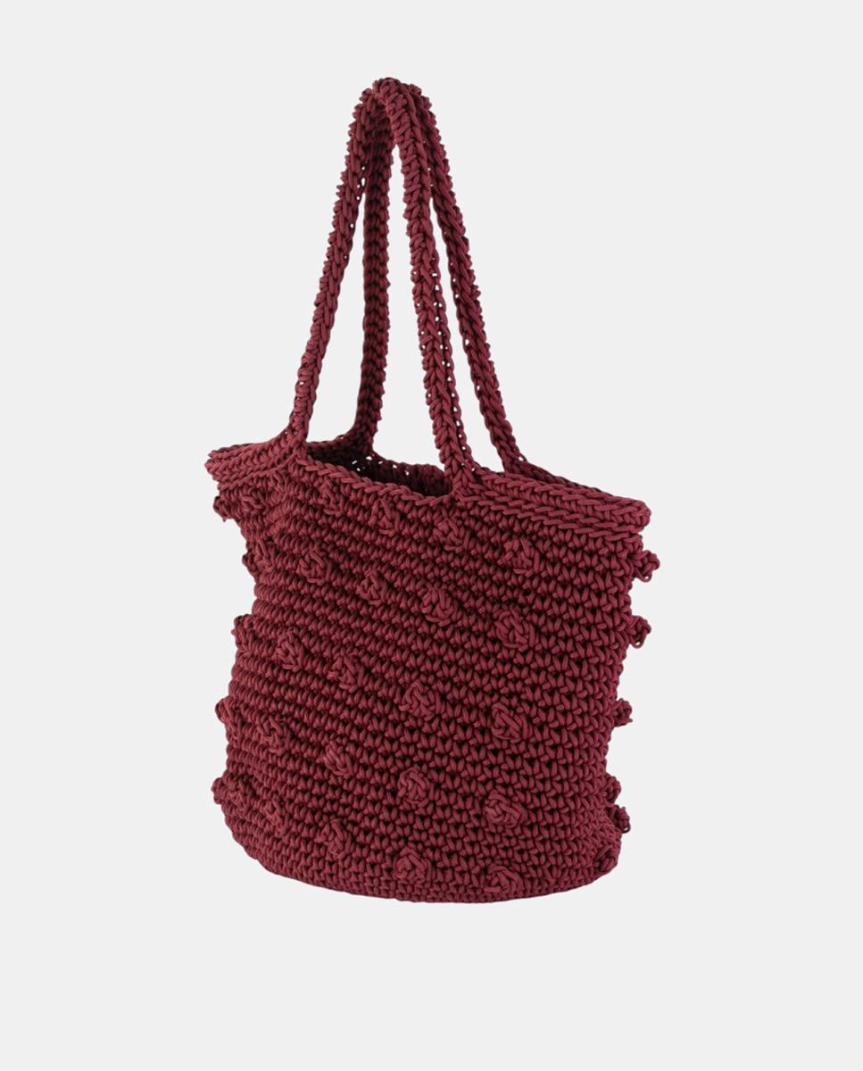 Mala de Crochet Artesanal Média com Alça de Ombro Dupla Vermelho/Grená-3