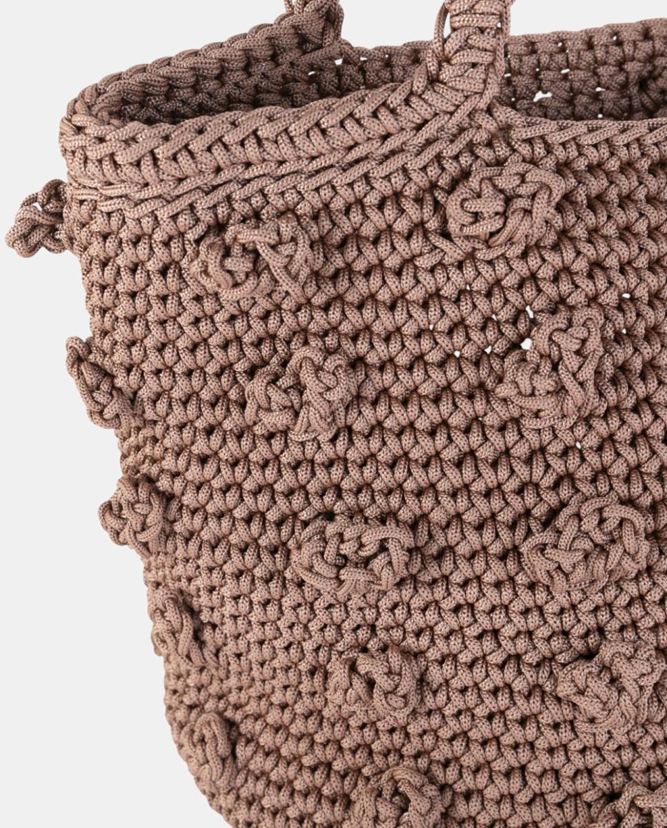 Mala de Crochet Artesanal Média com Alça de Ombro Dupla Rosa-pálido-2