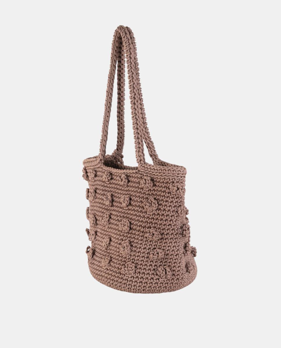 Mala de Crochet Artesanal Média com Alça de Ombro Dupla Rosa-pálido-3