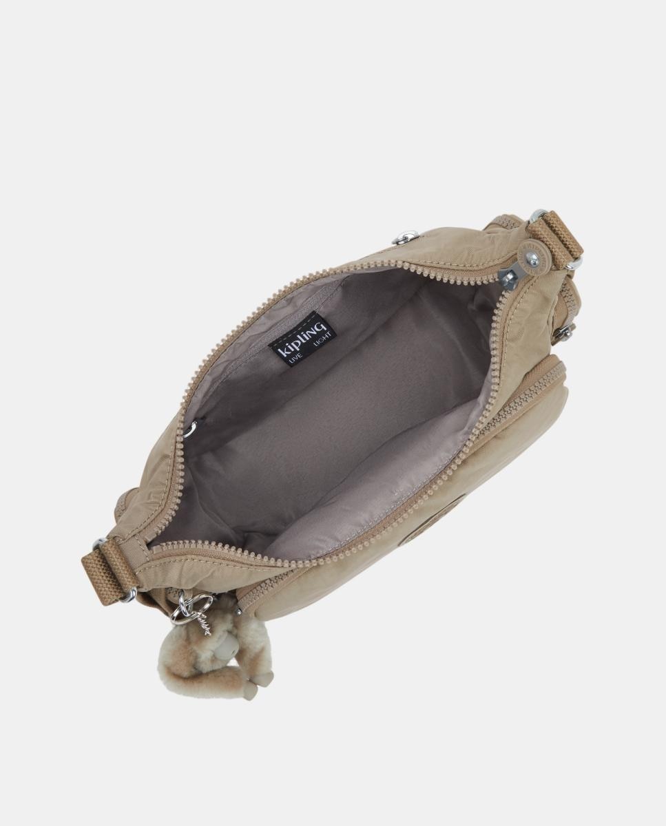 Mala a Tiracolo Pequena com Bolsos, Modelo Gabbette S Bege-3