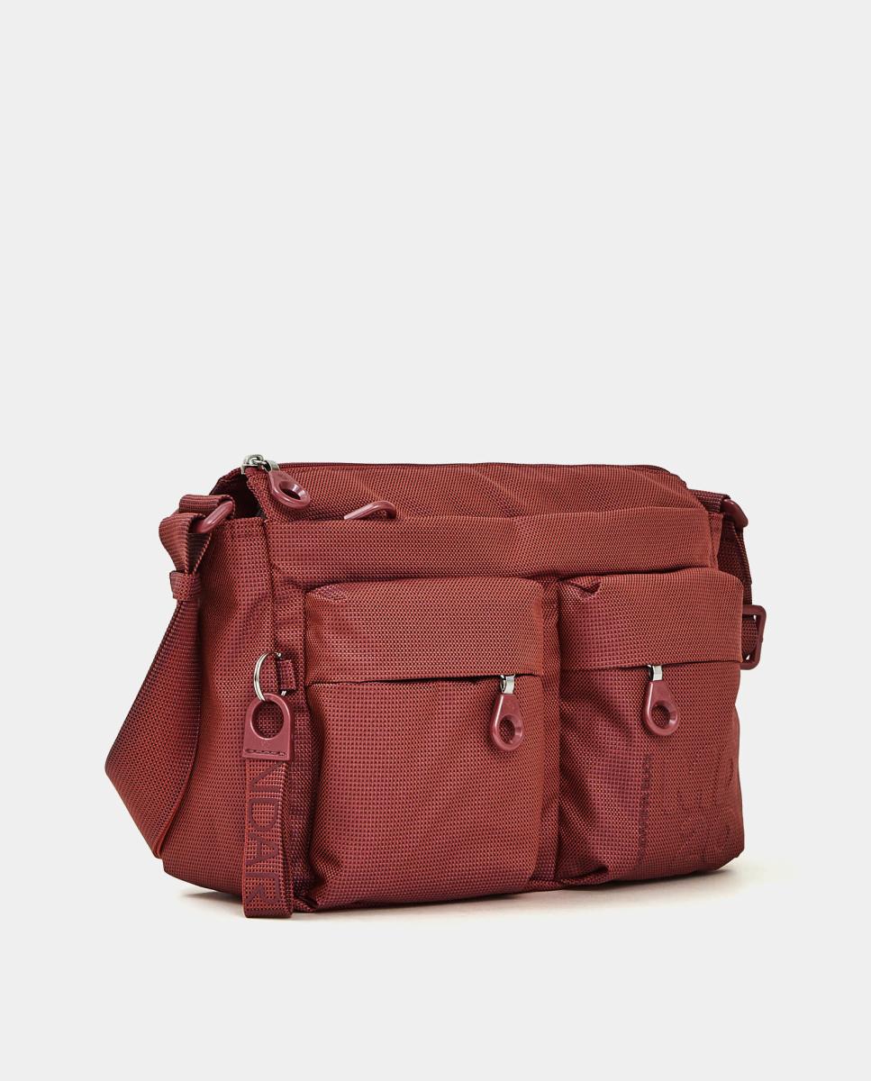 Mala a Tiracolo em Tecido Multibolsos Vermelho-2