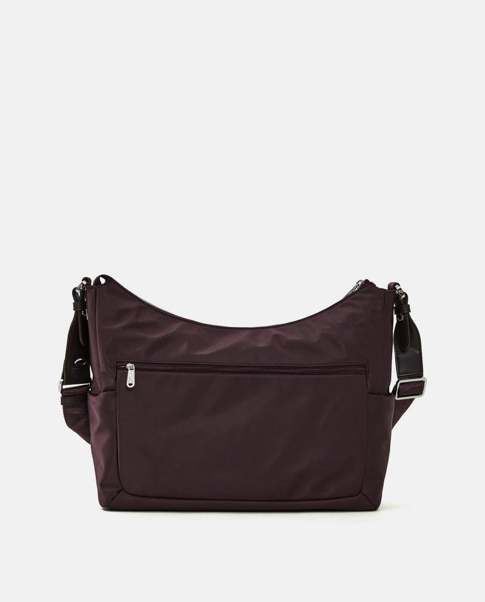 Mala a Tiracolo Hobo em Nylon com Fecho de Correr Grená-3