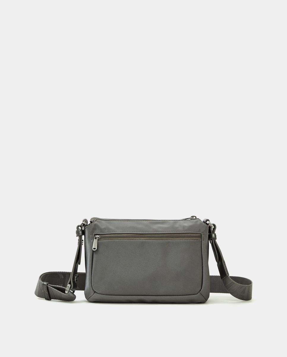 Mala a Tiracolo em Nylon com Compartimento Triplo Cinzento-3