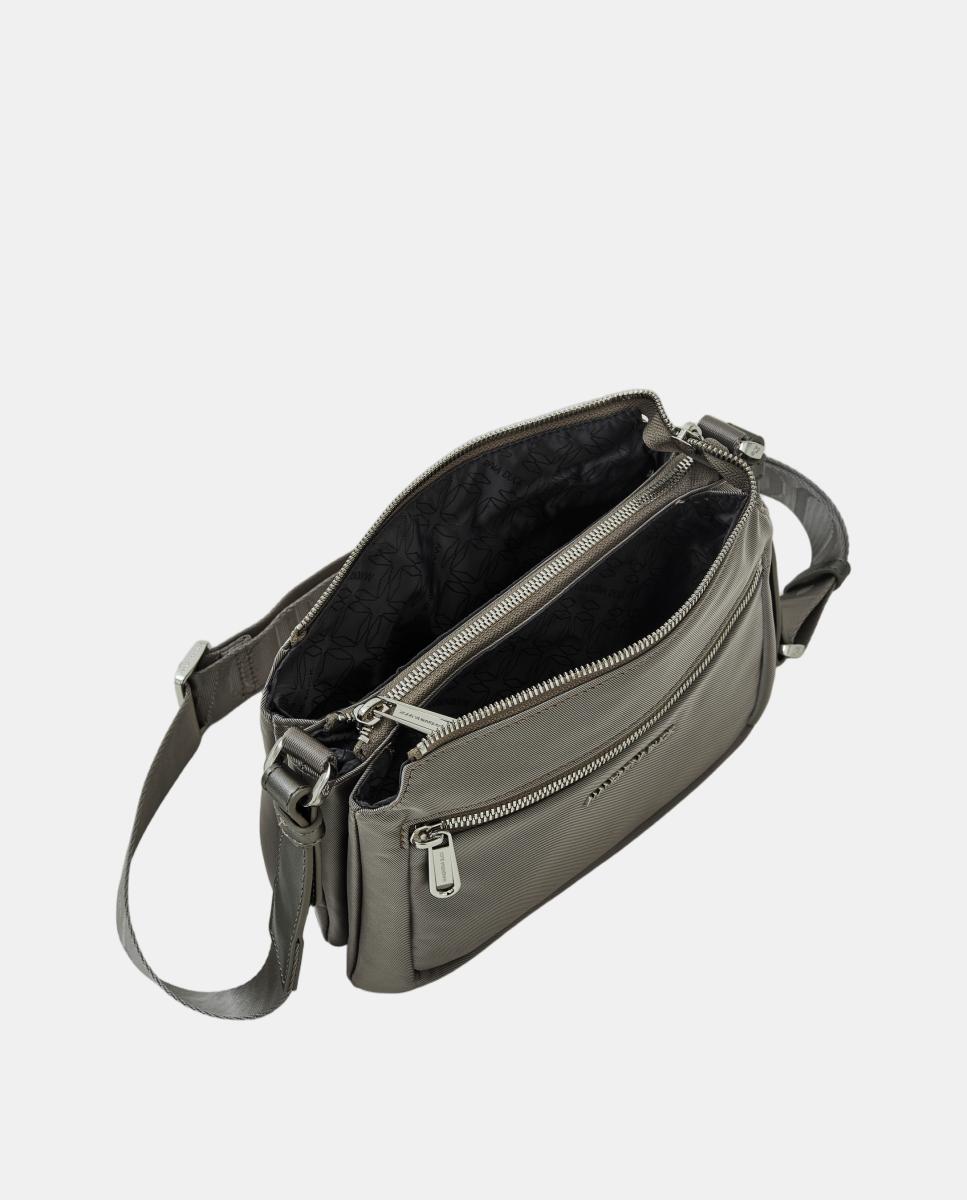 Mala a Tiracolo em Nylon com Compartimento Triplo Cinzento-4