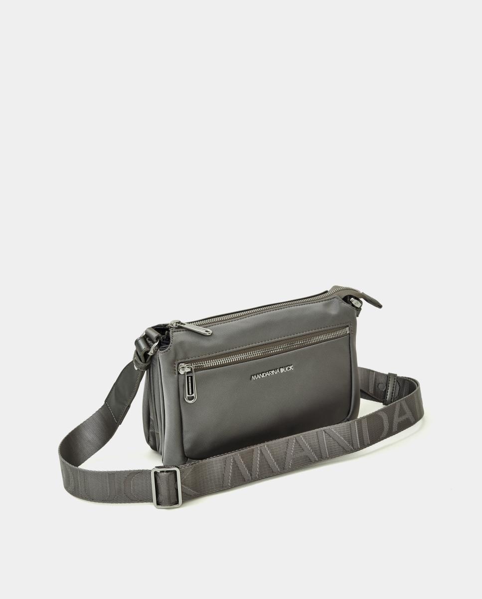 Mala a Tiracolo em Nylon com Compartimento Triplo Cinzento-5