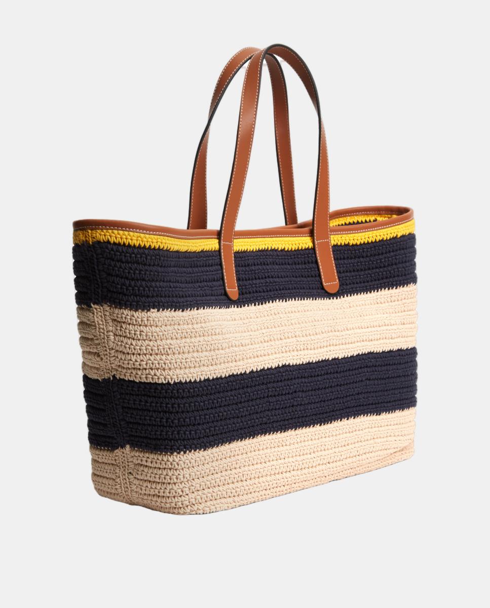 Mala Tipo Tote com Estampado às Riscas Azul-marinho-2