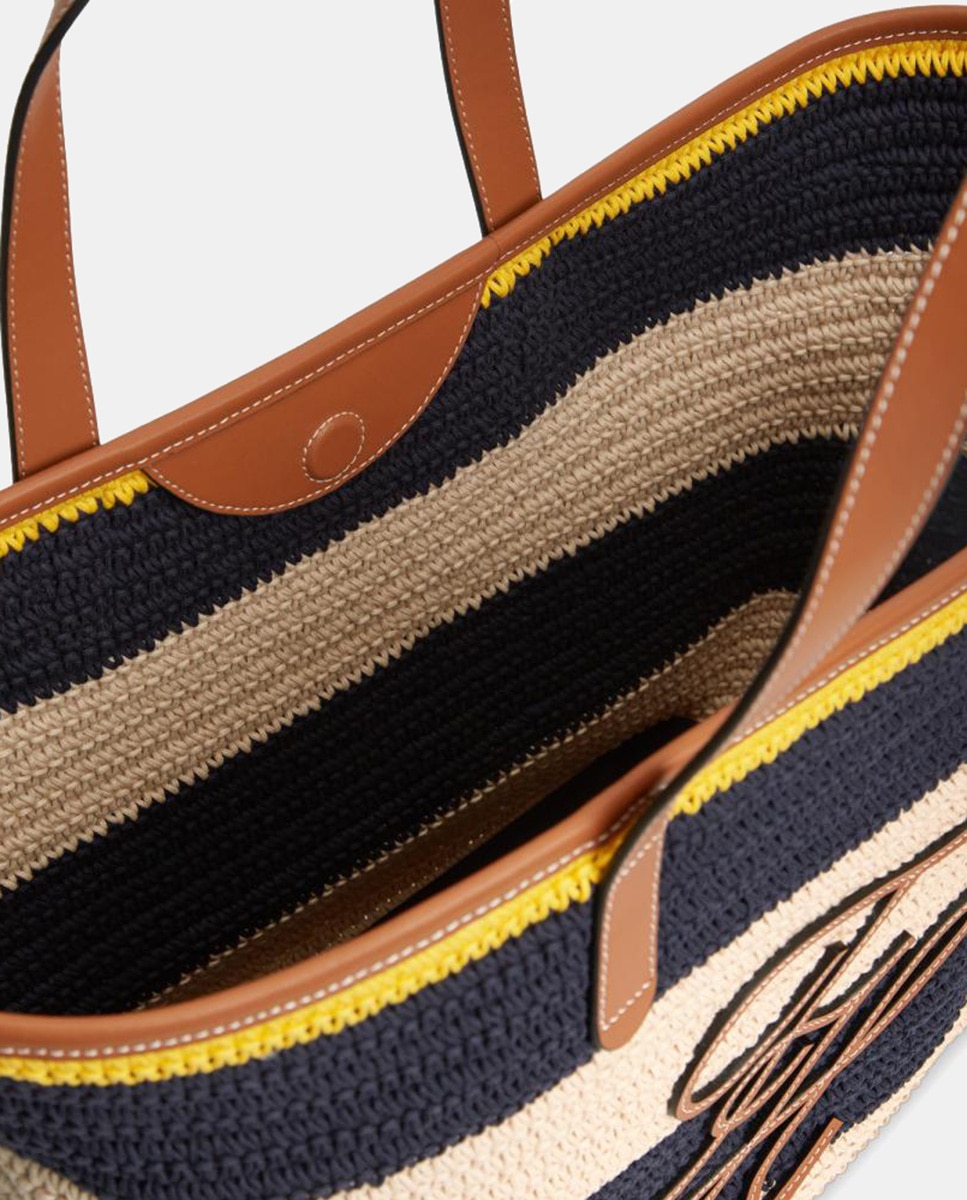 Mala Tipo Tote com Estampado às Riscas Azul-marinho-3