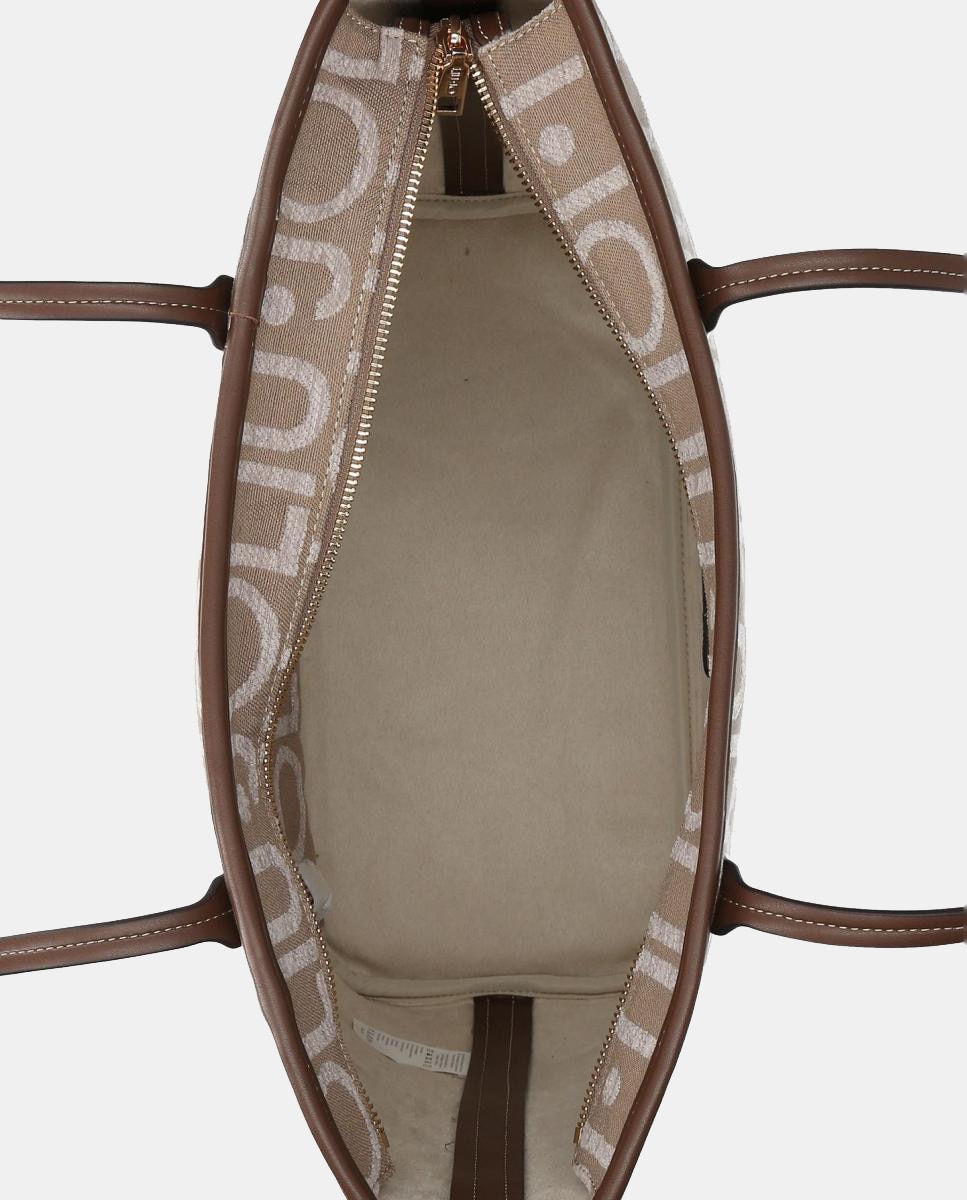 Mala Shopper em Tecido com Estampado de Logótipo Bege-3