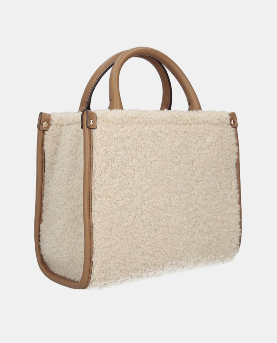 Mala Tipo Tote Média de Pelo de Borrego Bege-3
