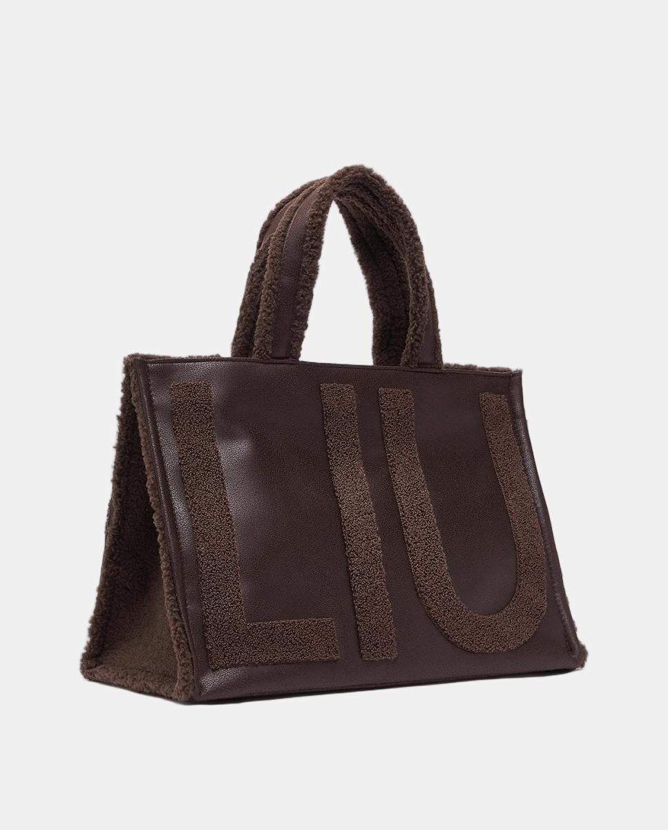 Imagen 3 de Bolso tote con detalle borrego y asa extraible - LIUJO - Marrón oscuro Marrón oscuro