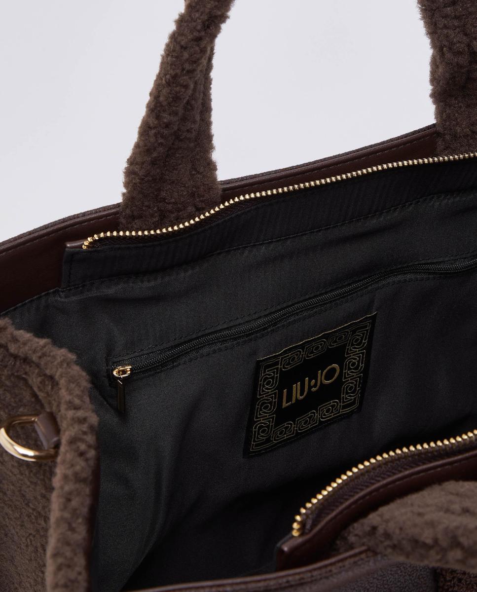 Imagen 5 de Bolso tote con detalle borrego y asa extraible - LIUJO - Marrón oscuro Marrón oscuro