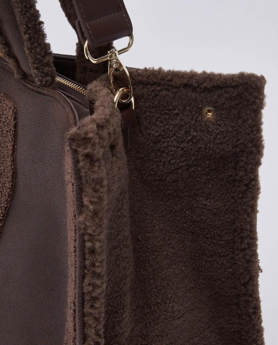 Imagen 7 de Bolso tote con detalle borrego y asa extraible - LIUJO - Marrón oscuro Marrón oscuro