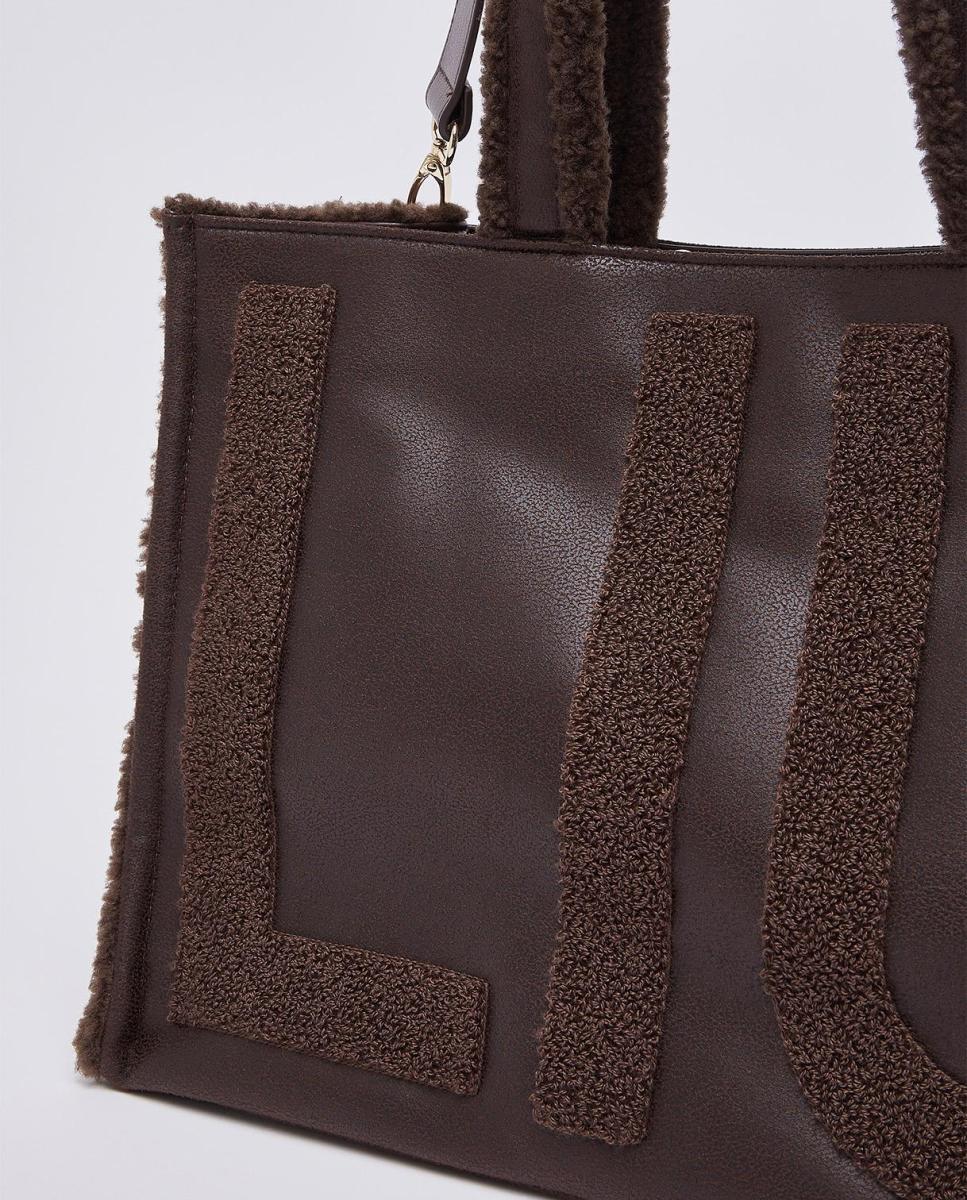 Imagen 8 de Bolso tote con detalle borrego y asa extraible - LIUJO - Marrón oscuro Marrón oscuro