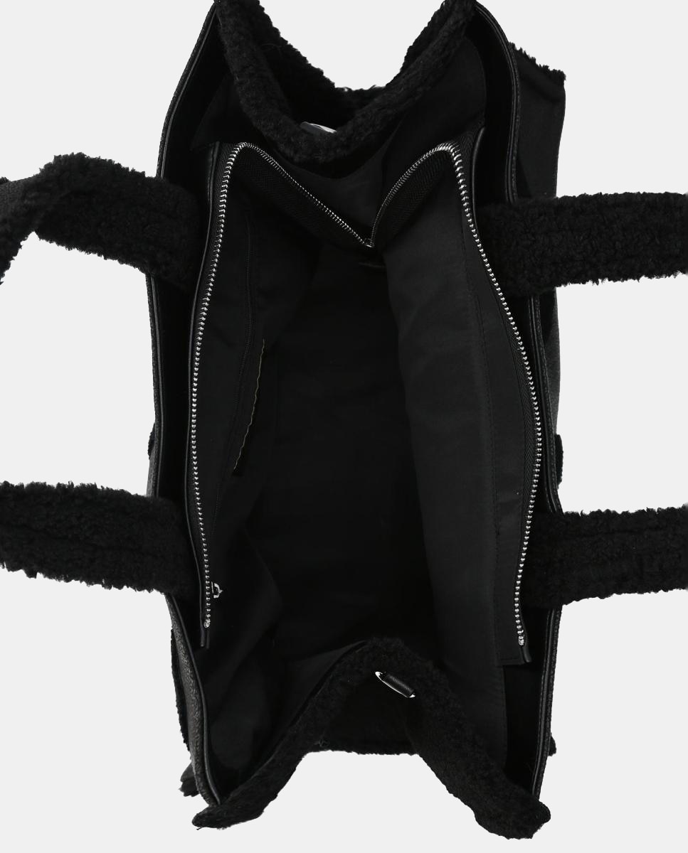 Mala Tipo Tote com Detalhe de Pelo de Borrego e Alça Amovível Preto-4