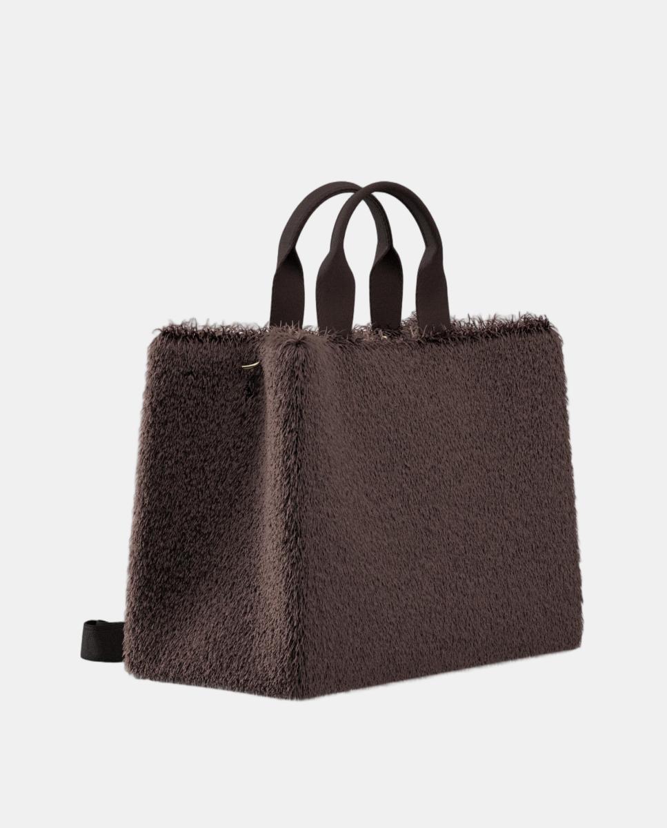 Mala Tipo Tote em Eco-Pelo Castanho-escuro-2