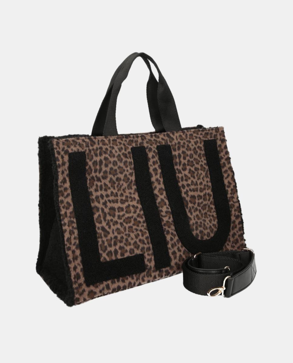 Mala Tipo Tote com Animal Print Castanho-escuro-2