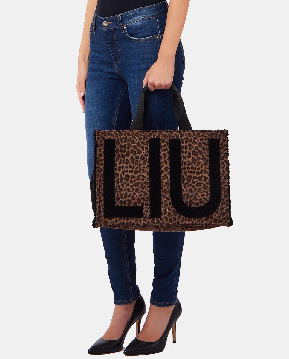 Mala Tipo Tote com Animal Print Castanho-escuro-5